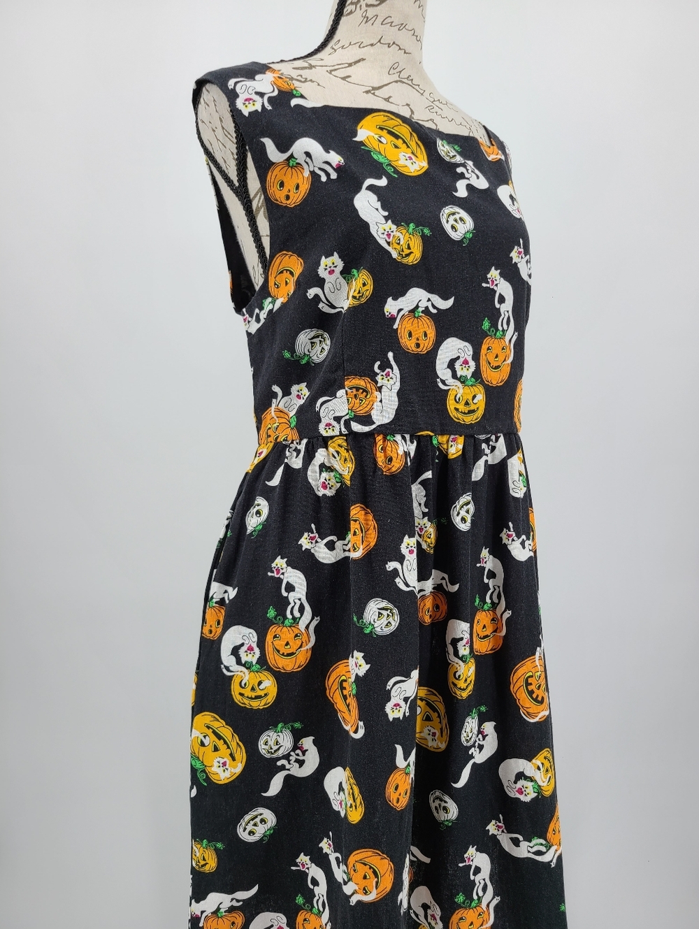 Modcloth Linen Blend Boo Cats Print Dress Size 16